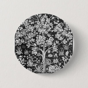William Morris - Lebensbaum Schwarz-Weiß Button