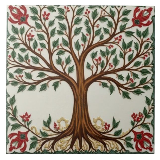 William Morris Lebensbaum Vintage Prä-Rafaelit Fliese (Vorderseite)