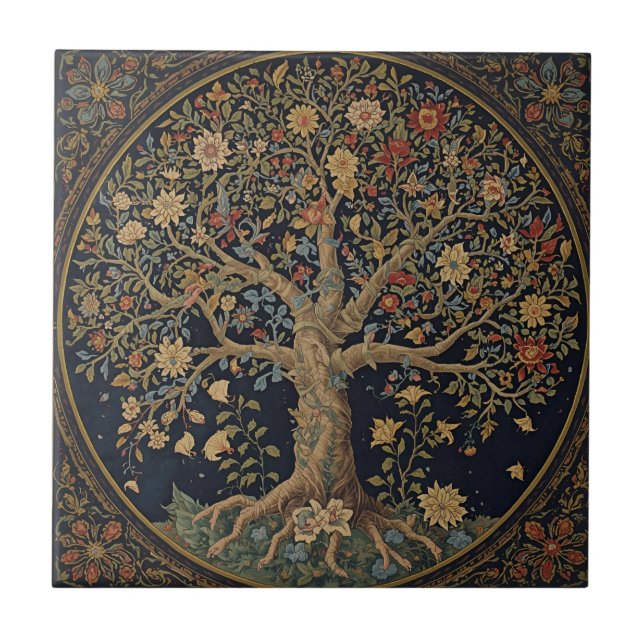 William Morris Lebensbaum Vintage Pre-Raphaelite Fliese (Vorderseite)