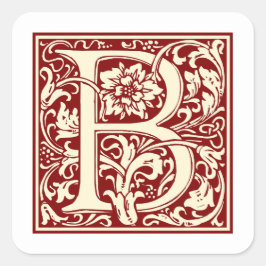 William Morris Letter B Monogram Initial Red Quadratischer Aufkleber