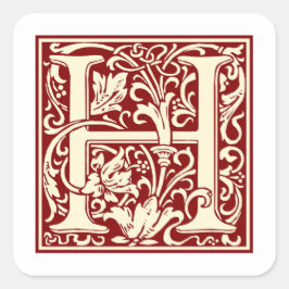 William Morris Letter H Monogram Initial Red Quadratischer Aufkleber