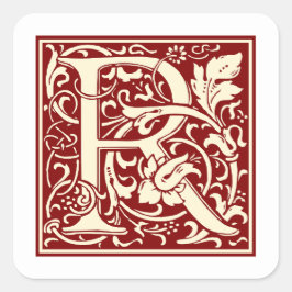 William Morris Letter R Monogram Initial Red Quadratischer Aufkleber