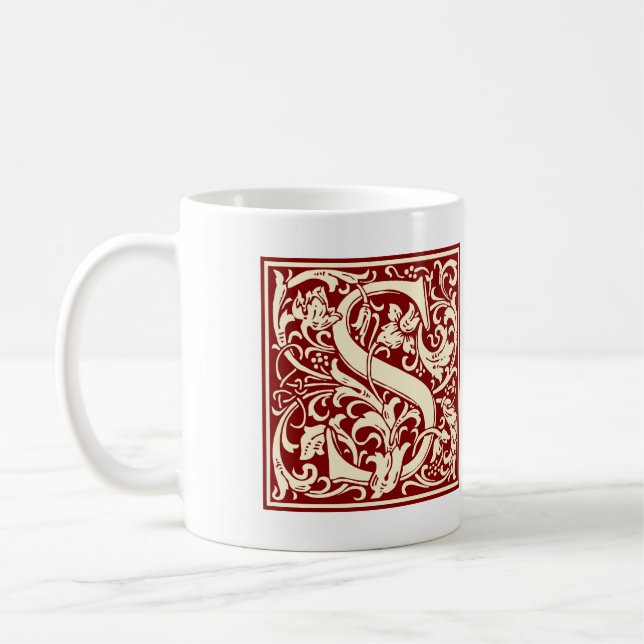 William Morris Letter S Monogram Initial Red Kaffeetasse (Links)