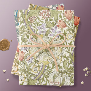 William Morris Lily Art Nouveau Floral Wrapping Pa Geschenkpapier Set