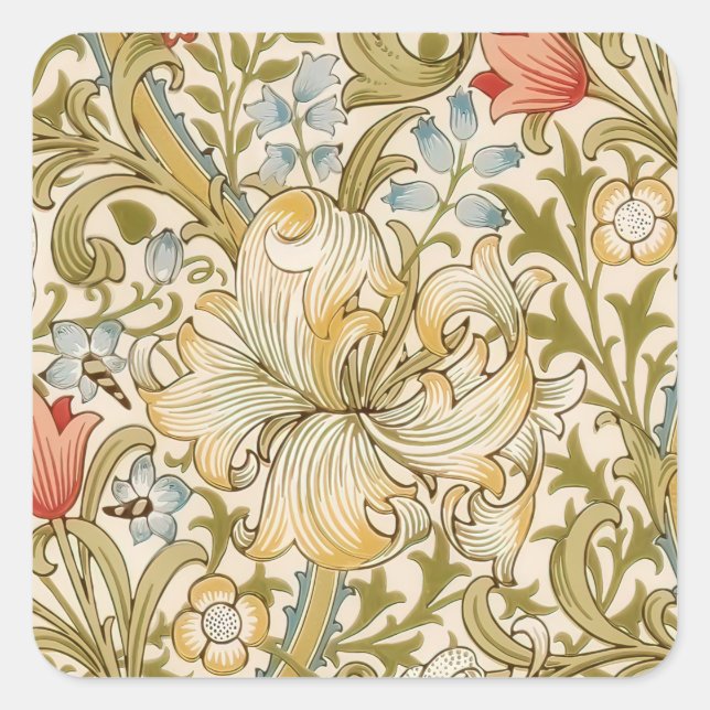 William Morris Lily Art Nouveau Quadratischer Aufkleber (Vorderseite)