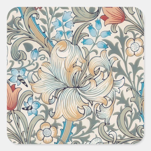 William Morris Lily Art Nouveau Square Sticker (Vorderseite)