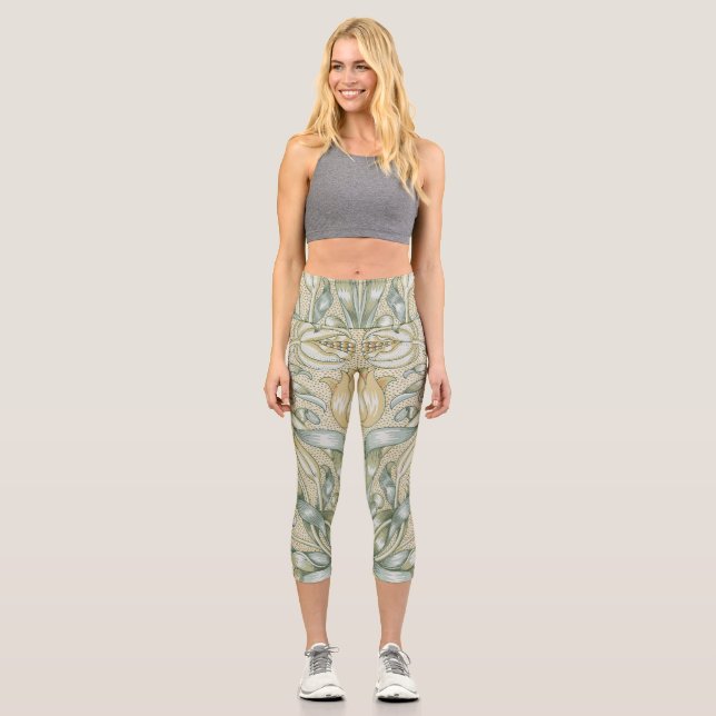 William Morris Lily und Pomegranate Blume Classic Capri Leggings (Vorderseite)