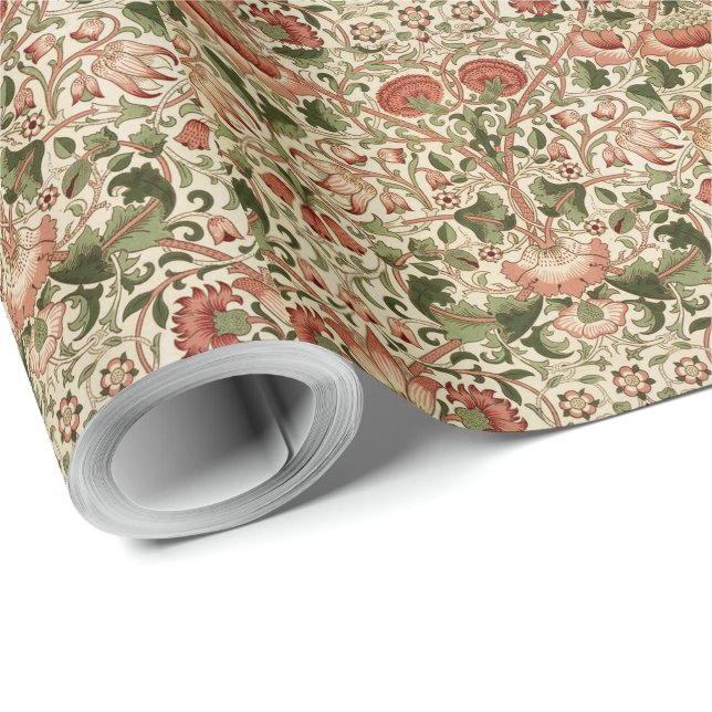 William Morris Lodden Blume Foliage Green Pink Geschenkpapier (Rolleneckpunkt)