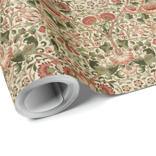 William Morris Lodden Blumen Laubwerk Grün Pink Geschenkpapier