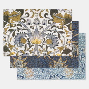 William Morris Lodden Blumenmuster: Blau Gold Geschenkpapier Set