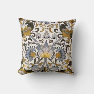 William Morris Lodden Blumenmuster: Blau Gold  Kissen