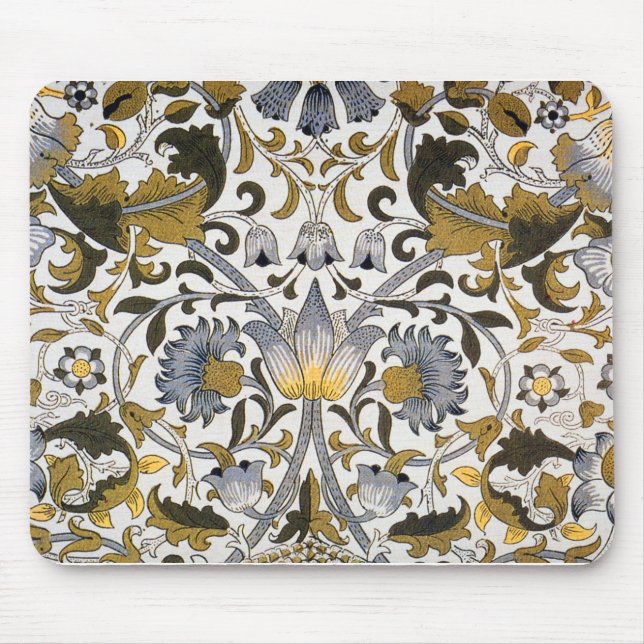 William Morris Lodden Blumenmuster: Blau Gold  Mousepad (Vorne)