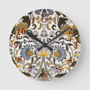 William Morris Lodden Blumenmuster: Blau Gold Runde Wanduhr