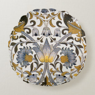 William Morris Lodden Blumenmuster: Blau Gold  Rundes Kissen