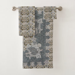 William Morris  Lodden Gray Gold Lace Badhandtuch Set