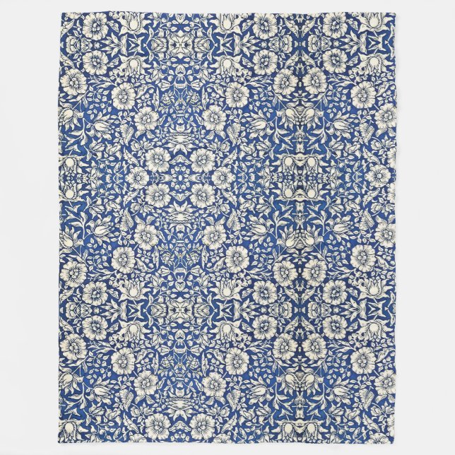 William Morris Mallow Blume Floral Blue White Fleecedecke (Vorderseite)