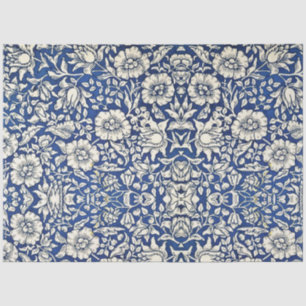 William Morris Mallow Blume Floral Blue White Seidenpapier