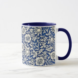 William Morris Mallow Blumen Floral Blau Weiß Tasse