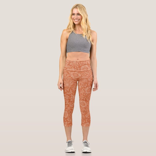 William Morris Mallow Floral Wallpaper Design Capri Leggings (Vorderseite)