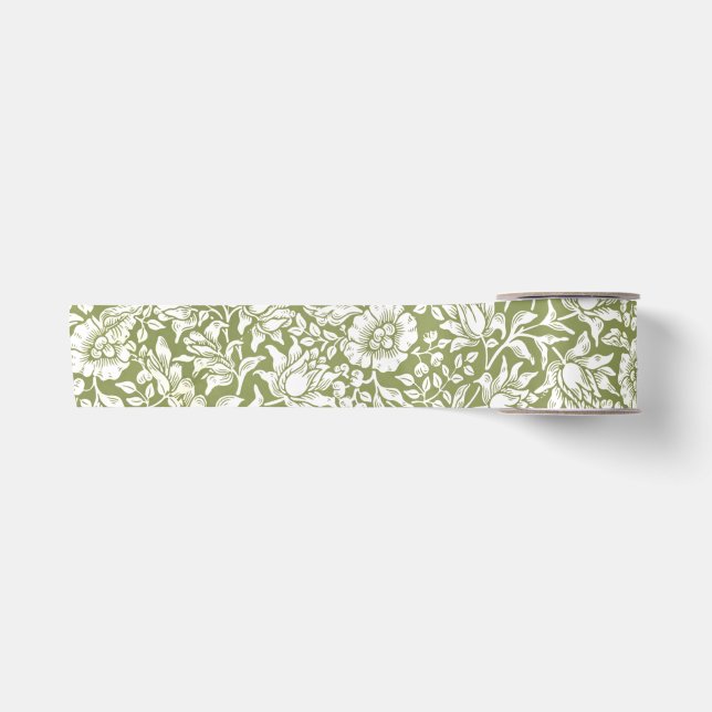 William Morris-Malven-Grün-Muster Satinband (Vorderseite)