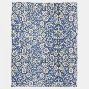 William Morris Malvenblumen Floral Blau Weiß Fleecedecke