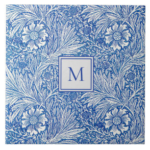 William Morris Marigold Blau Monogramm Fliese