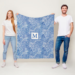 William Morris Marigold Blue Monogram Fleecedecke