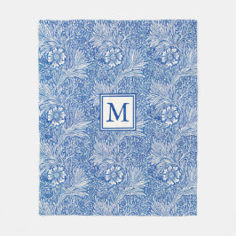 William Morris Marigold Blue Monogram Fleecedecke