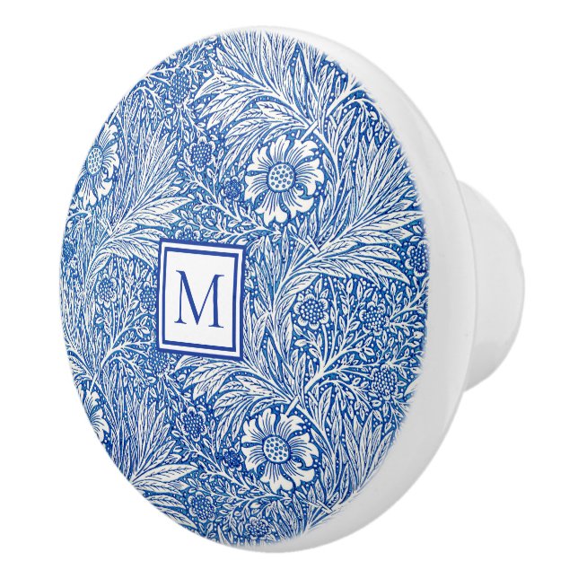 William Morris Marigold Blue Monogram Keramikknauf (Rechts)
