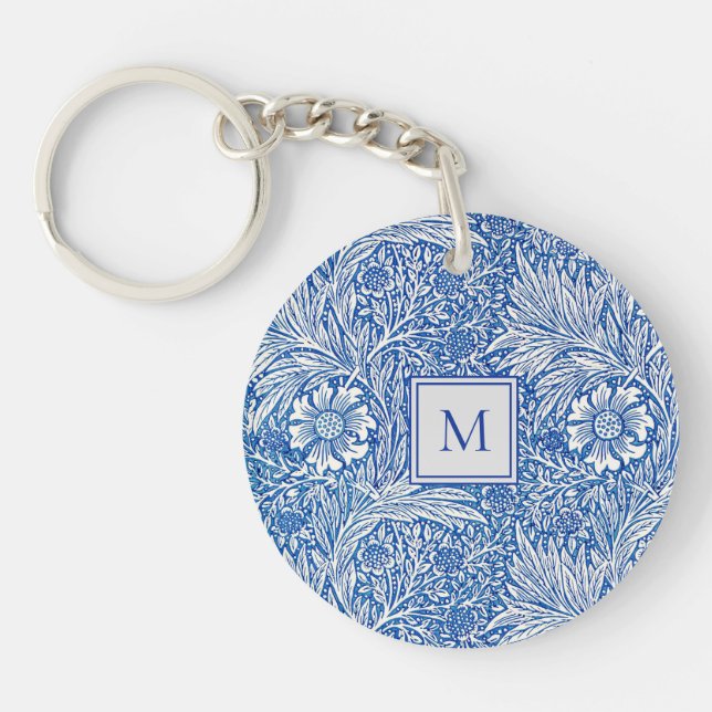 William Morris Marigold Blue Monogram Schlüsselanhänger (Vorderseite)
