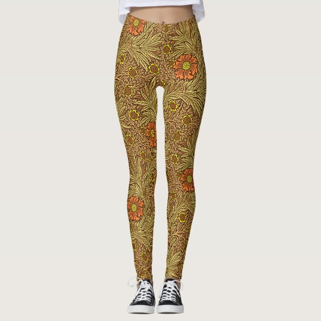 William Morris Marigold, Copper Brown und Orange Leggings (Vorderseite)
