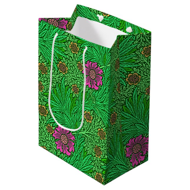 William Morris Marigold, Emerald Green & Fuchsia Mittlere Geschenktüte (Vorderseite Schrägansicht)