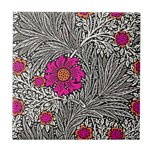 William Morris Marigold, grau / grau und weiß Fliese (Vorderseite)