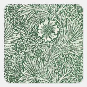 William morris marigold grüne Blume Quadratischer Aufkleber