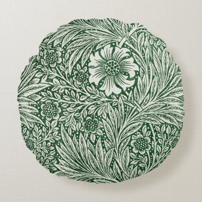 William morris marigold grüne Blume Rundes Kissen (Vorderseite)