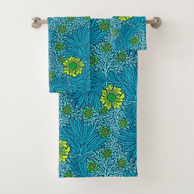 William Morris Marigold, Türkis & Cobalt Blue Badhandtuch Set (Insitu)