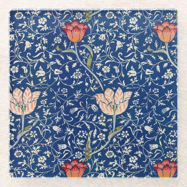 William Morris Medway Blue Floral Glasuntersetzer (Vorderseite)