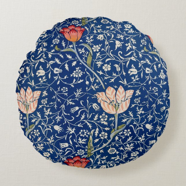 William Morris Medway Blue Floral Rundes Kissen (Vorderseite)