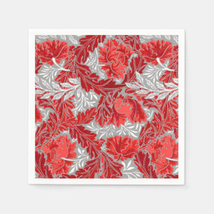 William Morris mit Blumen, tiefrot und Grau/Grau Serviette