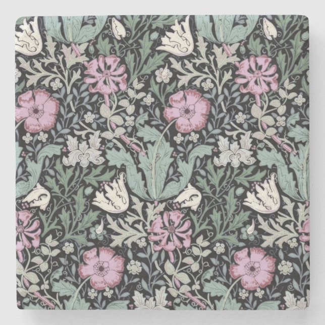 William Morris Mohn Botanical viktorianische Tapet Steinuntersetzer (Vorderseite)