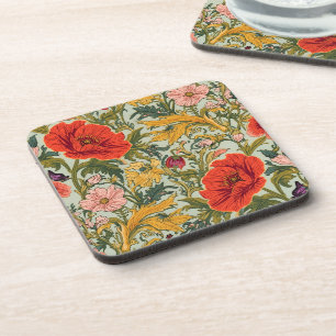 William Morris Mohnblumen Art Nouveau Blumenmuster Getränkeuntersetzer