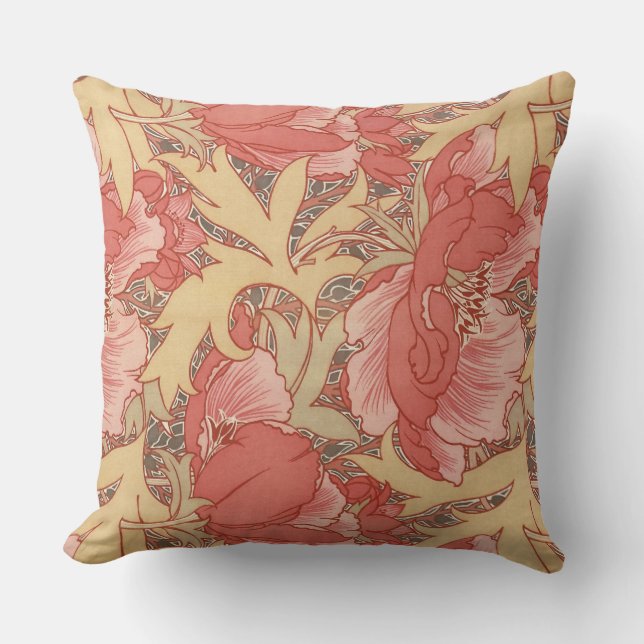 William Morris-Mohnblumen-Blumenkunst Nouveau Kissen (Vorderseite)