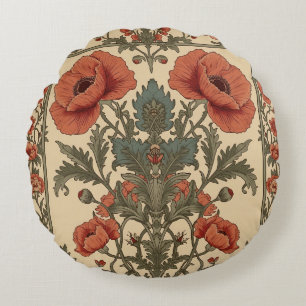 William Morris Mohnblumen Floral Jugendstil Muster Rundes Kissen