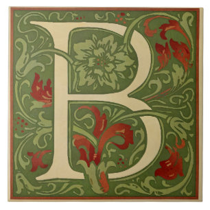 William Morris Monogramm Buchstabe B Floral Rot Gr Fliese