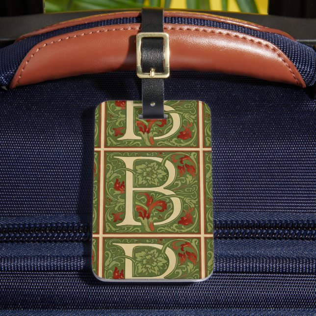 William Morris Monogramm Buchstabe B Floral Rot Gr Gepäckanhänger (Vorderseite Insitu 2)