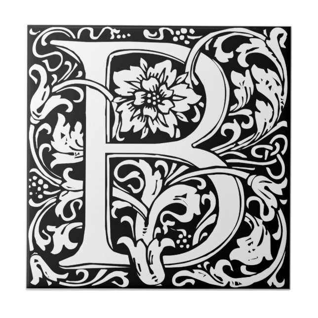 William Morris monogrammierter Buchstabe B  Fliese (Vorderseite)