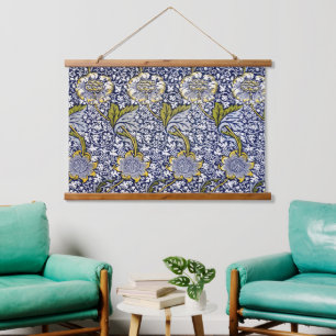 William Morris - Muster für Vintage Blume und Blät Wandteppich Mit Holzrahmen
