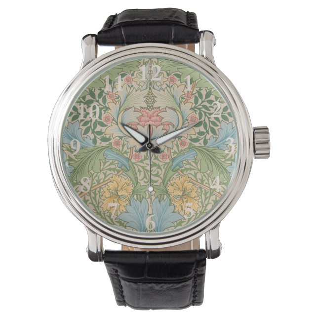 William Morris Myrtle Blume Floral Botanical Armbanduhr (Vorderseite)