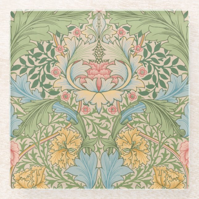 William Morris Myrtle Blume Floral Botanical Glasuntersetzer (Vorderseite)