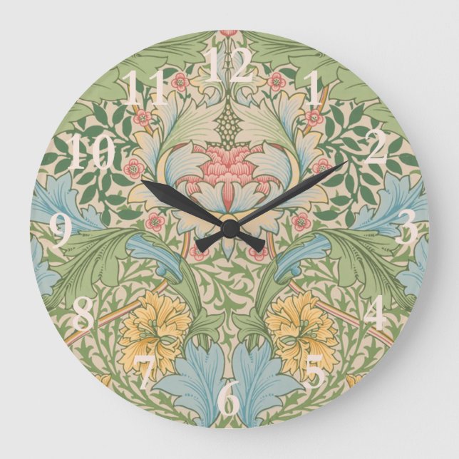 William Morris Myrtle Blume Floral Botanical Große Wanduhr (Vorderseite)